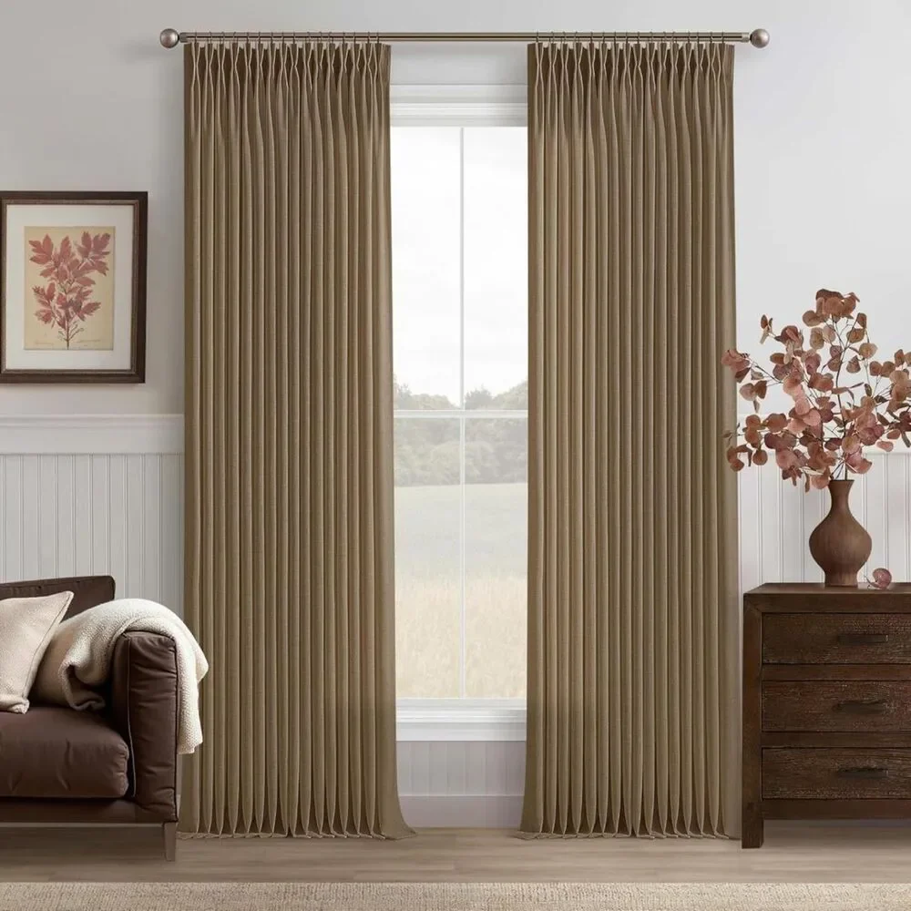 Brand New Twodrapes Dutch Cocoa Extra-Long Pleated Linen Curtains – Set of 2